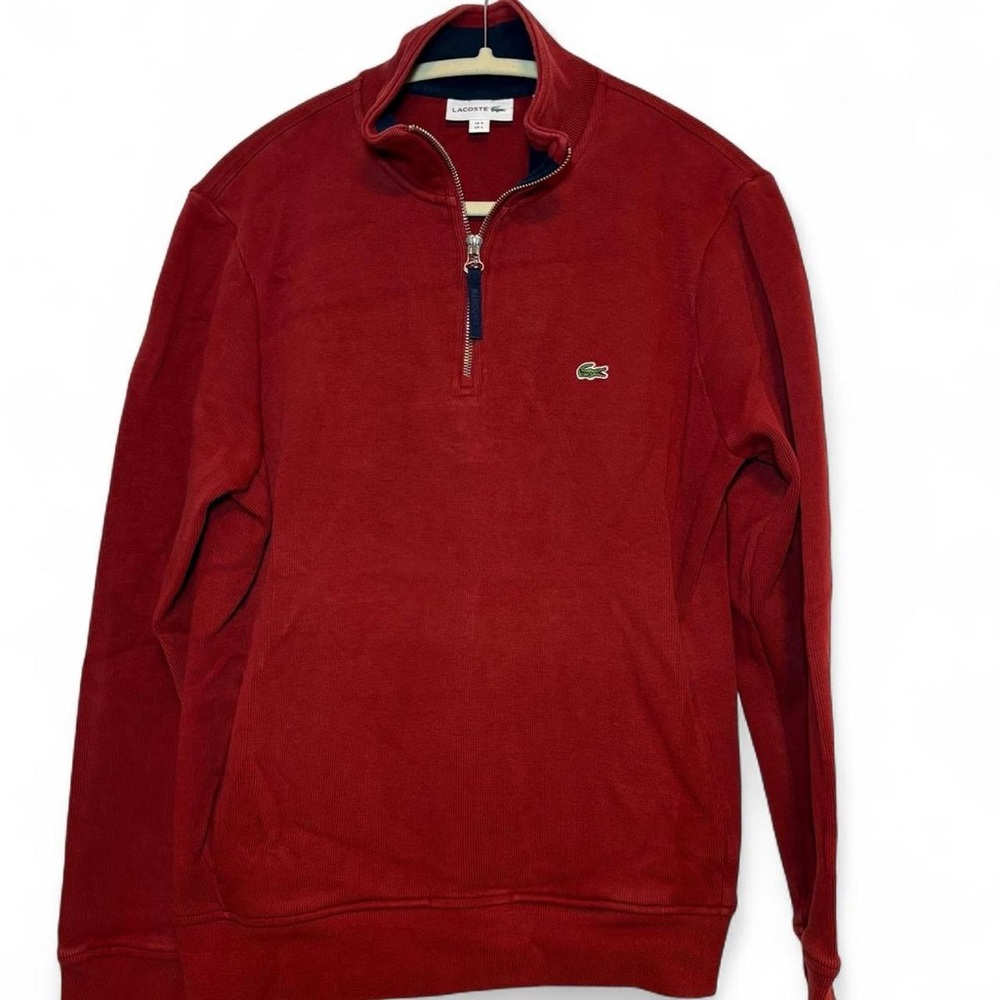 Lacoste Men's Quarter Zip-Up Sweater in Rich Red